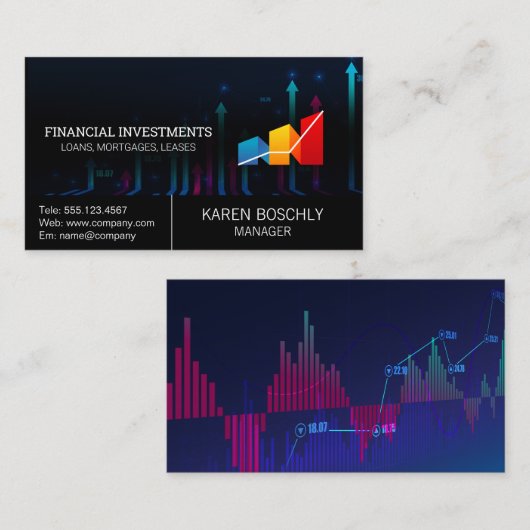 株価グラフの成長グラフのロゴ 名刺 (正面/裏面)