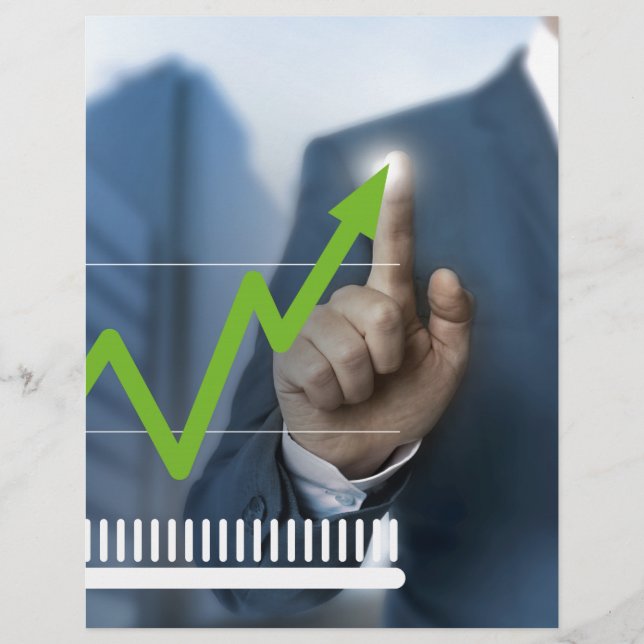 株価タッチスクリーンコンセプトを示す人 (正面)