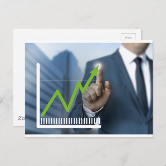 株価タッチスクリーンコンセプトを示す人 ポストカード (正面/裏面)