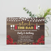 株式のバー招待レッドローズ素朴な木 招待状 (スタンド正面)