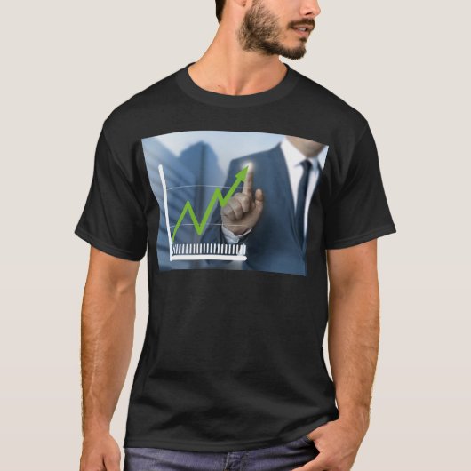 株式の価格をタッチスクリーンで示す男性 Tシャツ (正面)