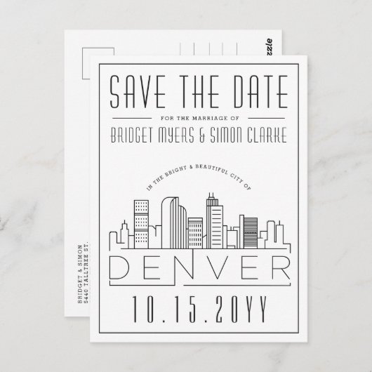 株式会社デンバー |スタイル設定されたスカイライン日付を保存 ポストカード (正面/裏面)