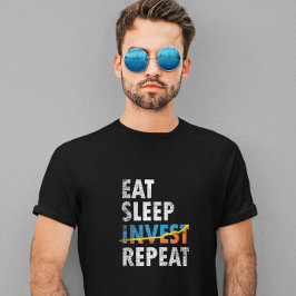 株式市場でEAT SLEEP INVEST REPEAT Tシャツ