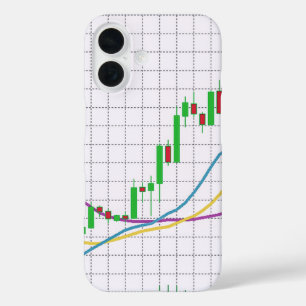 株式市場のビジネス・グラフ白デザイン iPhone 16ケース