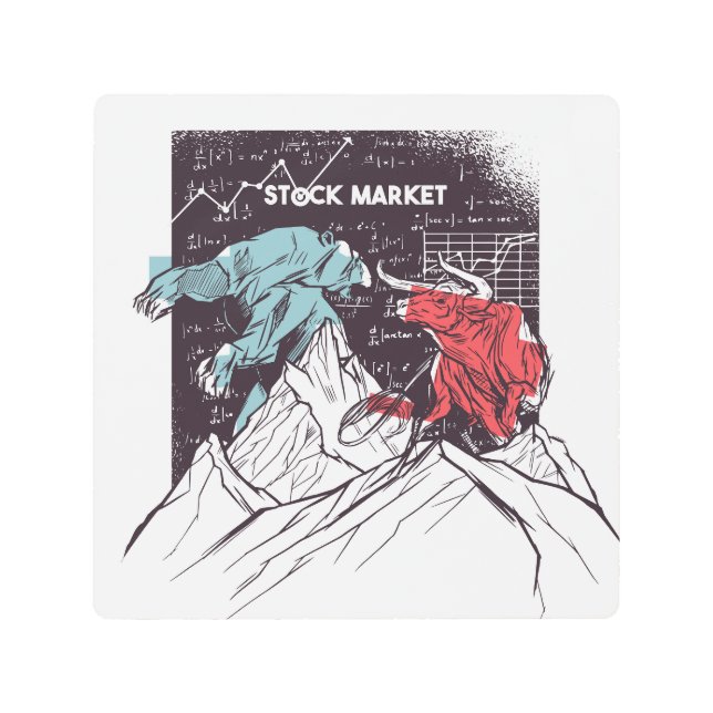 株式市場の強気及びベア取引メタルウォールアート メタルプリント (正面)