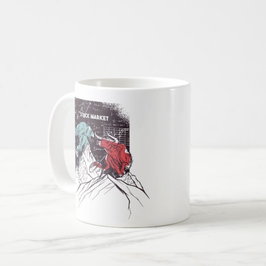 株式市場の闘牛とクマの取引 コーヒーマグカップ (正面左)
