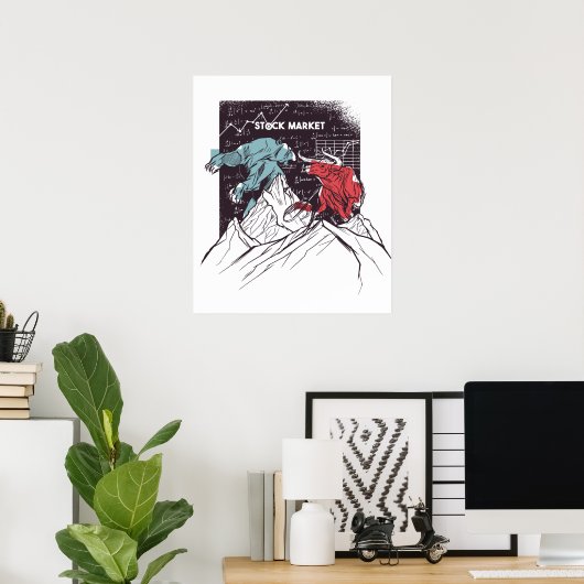 株式市場の闘牛とクマの取引 ポスター (ホームオフィス)