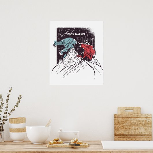 株式市場の闘牛とクマの取引 ポスター (キッチン)