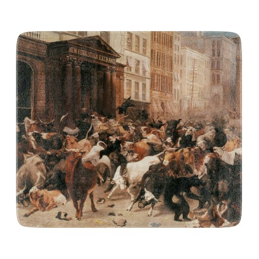 株式市場(W.H.ひげ)の雄牛とクマ カッティングボード (正面)