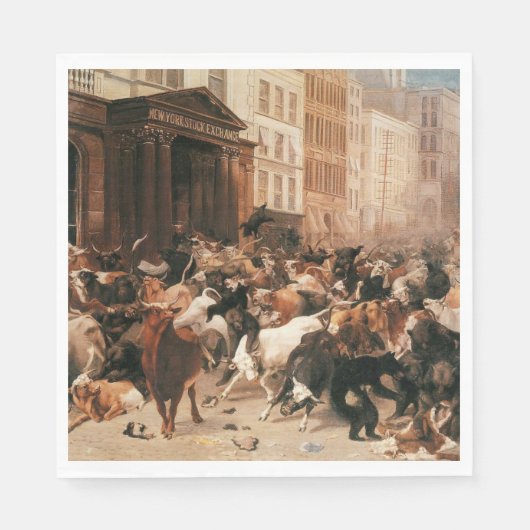 株式市場（W.H.ひげ）の雄牛とクマ スタンダードランチョンナプキン (正面)