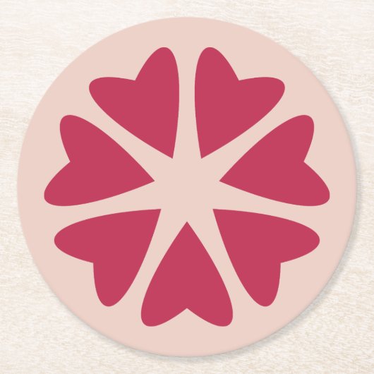 核ハート – マゼンタレッド – イメージ。 ラウンドペーパーコースター (正面)