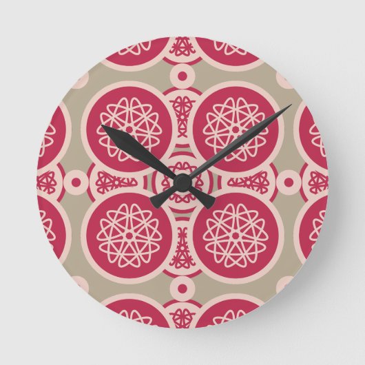 核成長 – マゼンタをライとして – シームレスなパターン ラウンド壁時計 (正面)