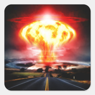 核爆発のきのこ雲のイラストレーション スクエアシール