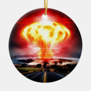核爆発のきのこ雲のイラストレーション セラミックオーナメント