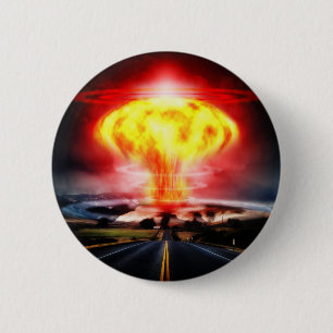 核爆発のきのこ雲のイラストレーション 缶バッジ