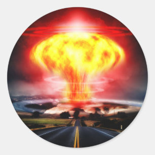 核爆発キノコ雲イラストレーション ラウンドシール