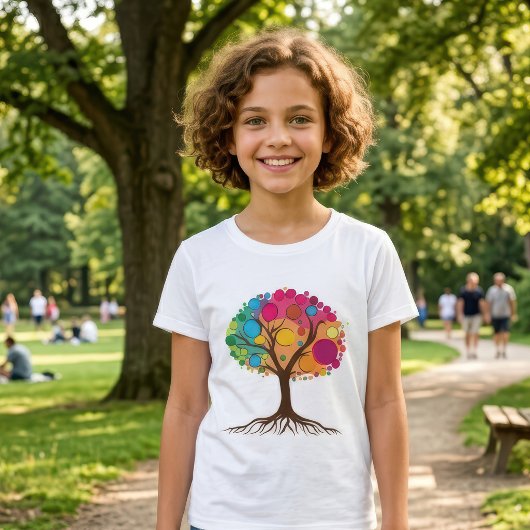 根とカラフルな葉を持つ抽象的な木。 Tシャツ