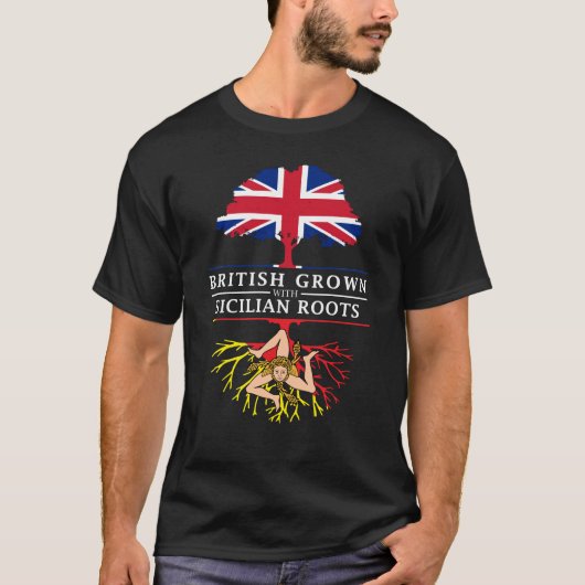 根のシシリーのシシリアのデザインと   育つイギリス Tシャツ (正面)