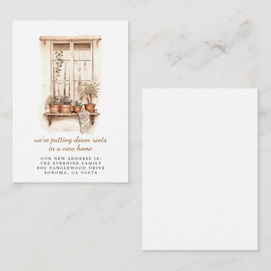 根を下に置く窓の窓付き植木移動 ノートカード (正面/裏面)