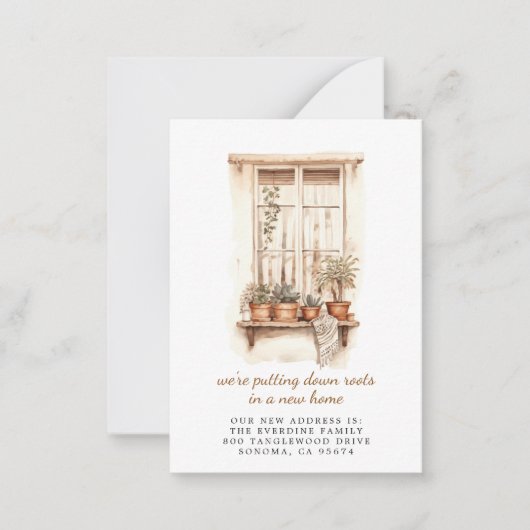 根を下に置く窓の窓付き植木移動 ノートカード (正面)