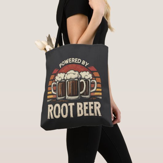 根ビールを飲んで動くおもしろいヴィンテージ トートバッグ (クローズアップ)