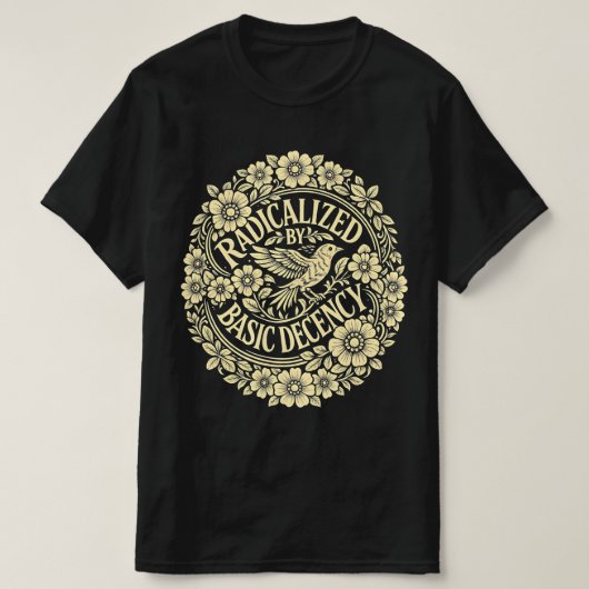 根底にあるのは基本的な善意 レトロな鳥と花のデザイン Tシャツ (デザイン正面)