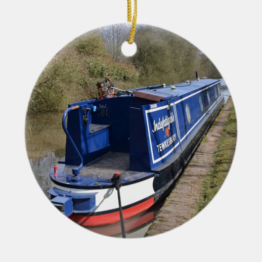 根気強いNarrowboat セラミックオーナメント (正面)