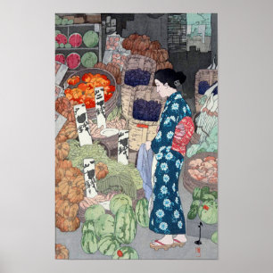 根津の八百屋,根津,吉田,ウッドカットの八百屋 ポスター