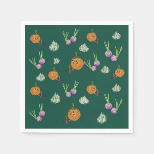根菜類、かわいい野菜 スタンダードカクテルナプキン (正面)