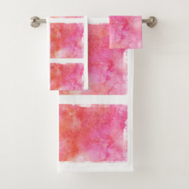 格子および大理石の効果のピンクおよびオレンジ バスタオルセット