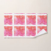 格子および大理石の効果のピンクおよびオレンジ バスタオルセット (ハンドタオル)