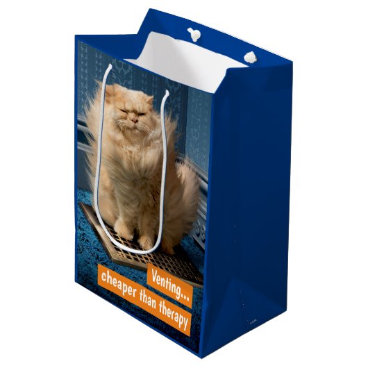 格子の上に猫 ミディアムペーパーバッグ (正面アングル)