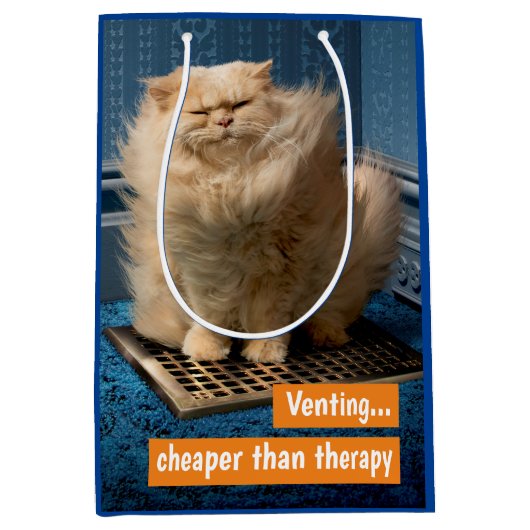 格子の上に猫 ミディアムペーパーバッグ (正面)