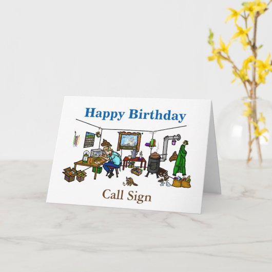 格子アマチュア無線のバースデー・カードを離れて カード (黄色い花)