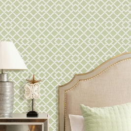 格子エレガント幾何学模様の緑オフ – 白 壁紙