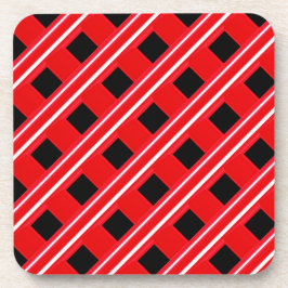 格子パタ赤と白ーン コースター
