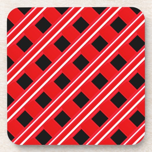 格子パタ赤と白ーン コースター (正面)