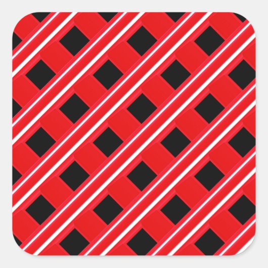 格子パタ赤と白ーン スクエアシール (正面)
