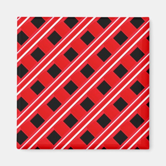 格子パタ赤と白ーン マグネット (正面)