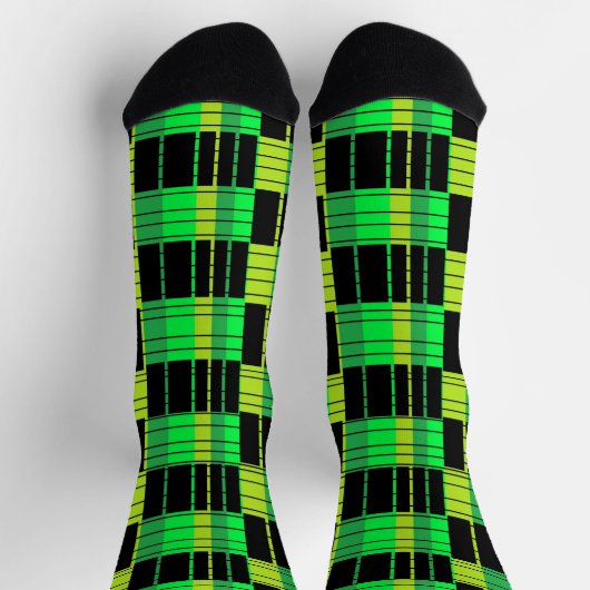 格子付き緑と黒のクルーソックススタイルデザイン ソックス (上部)