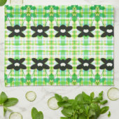 格子付き花タオル キッチンタオル (折り畳み)