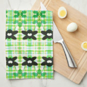 格子付き花タオル キッチンタオル (四つ折り)