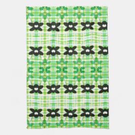 格子付き花タオル キッチンタオル