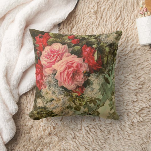 格子垣のアメリカ人のMoJoの丸薬のバラそしてクレマチス クッション (ブランケット)