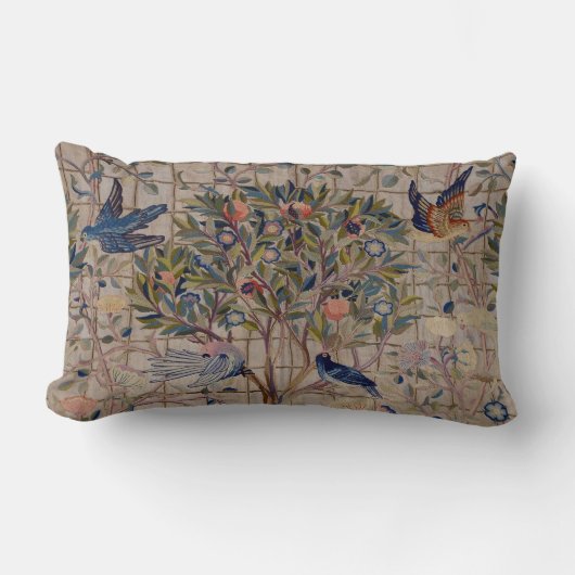 格子垣のクッションのヴィンテージの刺繍のザクロ ランバークッション (正面)