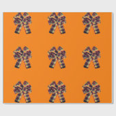 格子弓オンオレンジラッピング紙 ラッピングペーパー (フラット)