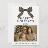 格子弓クリスマスフォトホリデーフラットカード 招待状 (正面)