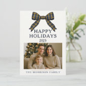 格子弓クリスマスフォトホリデーフラットカード 招待状 (スタンド正面)