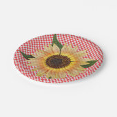 格子柄のひまわり赤と白花 ペーパープレート (アングル)