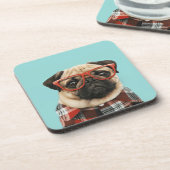 格子柄のシャツのパグ コースター (左側)